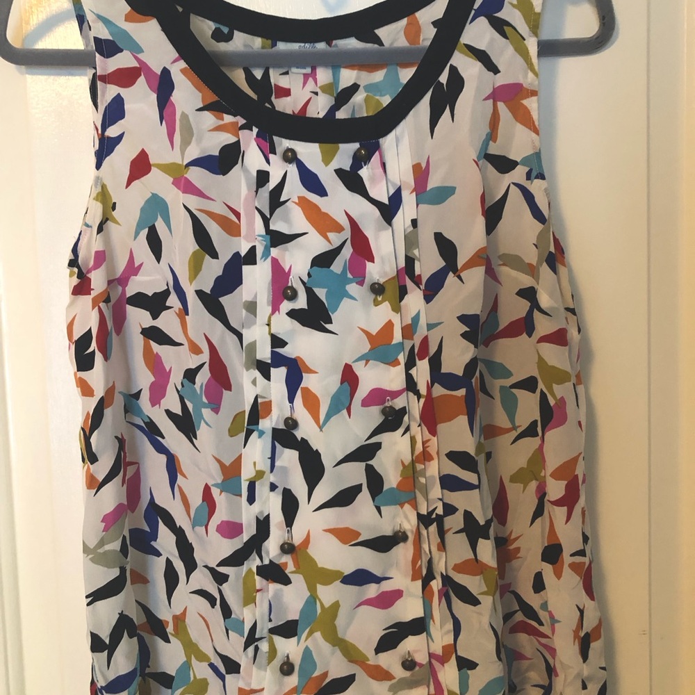 EUC Odille Anthropologie cute birds light sleeveless top silk size 8